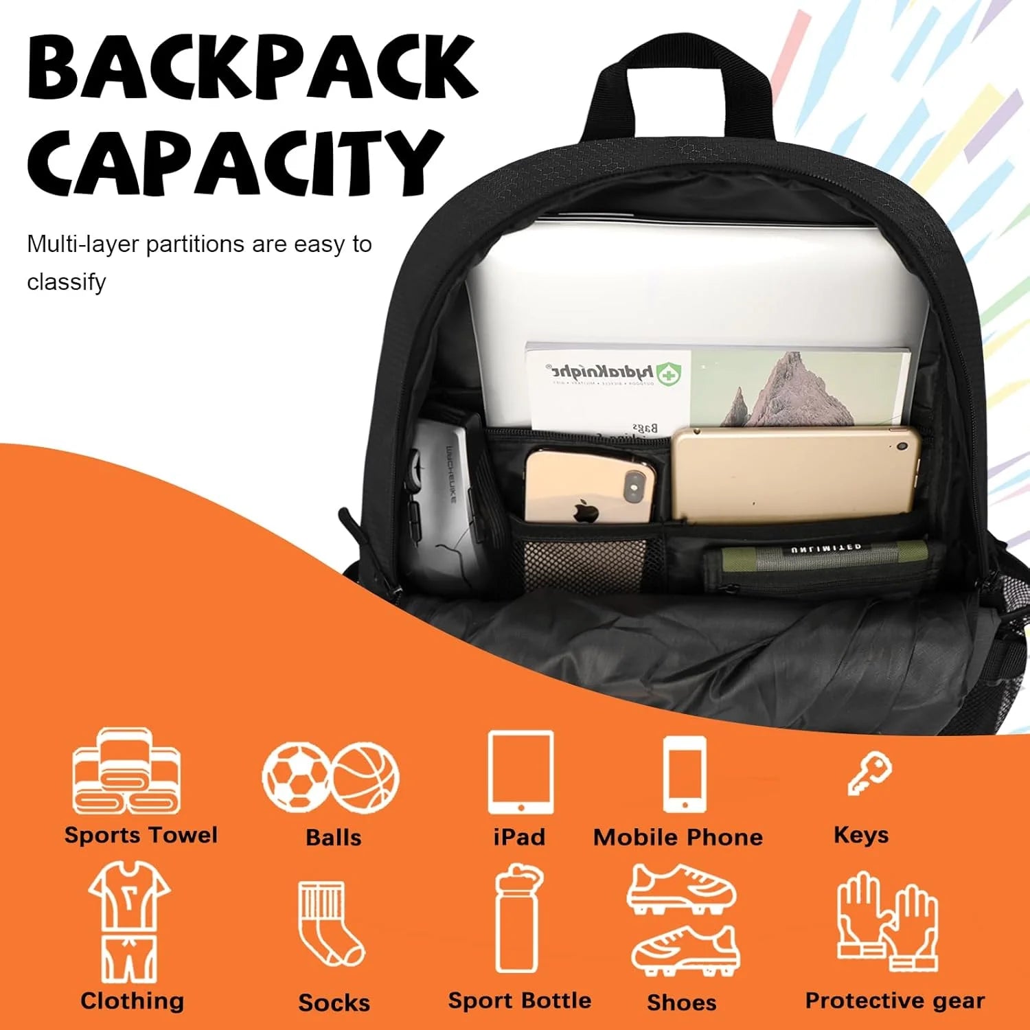 Large Sports Bag with Separate Ball & Shoe Compartments